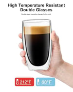 LUXU 16oz Çift Duvarlı Cam Kahve Kupaları, 2'li Premium Kahve Fincanları, Çift Duvar Yalıtımlı Cam Kahve Fincanları, Şeffaf Borosilikat Cam Kupalar, Cappuccino, Espresso, Sıcak İçecek ve İçecek için