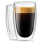LUXU 16oz Çift Duvarlı Cam Kahve Kupaları, 2'li Premium Kahve Fincanları, Çift Duvar Yalıtımlı Cam Kahve Fincanları, Şeffaf Borosilikat Cam Kupalar, Cappuccino, Espresso, Sıcak İçecek ve İçecek için