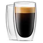LUXU 16oz Çift Duvarlı Cam Kahve Kupaları, 2'li Premium Kahve Fincanları, Çift Duvar Yalıtımlı Cam Kahve Fincanları, Şeffaf Borosilikat Cam Kupalar, Cappuccino, Espresso, Sıcak İçecek ve İçecek için