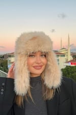 Luxury Uzun Tüylü Suni Kürklü Peluş Tüylü Pilot Şapka, uzuntüylüpilotspkamolly