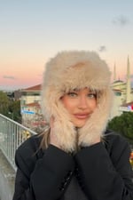 Luxury Uzun Tüylü Suni Kürklü Peluş Tüylü Pilot Şapka, uzuntüylüpilotspkamolly