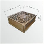 M3 Decorium Kahverengi Ahşap Mistik İşlemeli Kapaklı Poşet Çay Kahve Kutusu