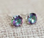 Madam Matmazel Mistik Topaz Gümüş Kadın Küpe, 925 Ayar, Elmas Kesim, Mystic Topaz
