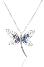 Madam Matmazel Yusufçuk Kolye, Kübik Zirkon (CZ) 925 Ayar Gümüş, Dragonfly Kolye, Kız, Arkadaş, Anne, Hediye Paketli
