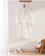 Madame Coco Marty Kimono Unisex Bornoz/Terlik Seti - Yat Koleksiyon - Beyaz