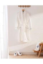 Madame Coco Marty Kimono Unisex Bornoz/Terlik Seti - Yat Koleksiyon - Beyaz