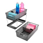 madesmart 2 Katlı Düzenleyici Bölücülü - Banyo Koleksiyonu Saplı Kaydırmalı Sepetler, Yer Tasarrufu, Çok Amaçlı Depolama ve BPA İçermez, Büyük, Karbon