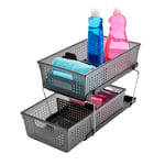 madesmart 2 Katlı Düzenleyici Bölücülü - Banyo Koleksiyonu Saplı Kaydırmalı Sepetler, Yer Tasarrufu, Çok Amaçlı Depolama ve BPA İçermez, Büyük, Karbon
