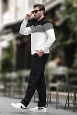 Madmext Kahverengi Fermuar Yaka Renk Bloklu Uzun Kollu Kazak 7262 - Bedenler: S, M, L, XL, XXL