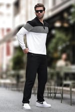 Madmext Kahverengi Fermuar Yaka Renk Bloklu Uzun Kollu Kazak 7262 - Bedenler: S, M, L, XL, XXL
