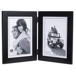 Malden Çift Dikey 5x7 Resim Çerçevesi - Geniş Gerçek Ahşap Kalıp, Gerçek Cam - Siyah - Seçenekler: 2x3 Double Split, 2-5x7, 3.5x5, 4x5, 4x6...