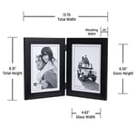 Malden Çift Dikey 5x7 Resim Çerçevesi - Geniş Gerçek Ahşap Kalıp, Gerçek Cam - Siyah - Seçenekler: 2x3 Double Split, 2-5x7, 3.5x5, 4x5, 4x6...