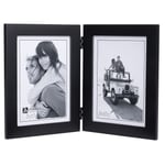 Malden Çift Dikey 5x7 Resim Çerçevesi - Geniş Gerçek Ahşap Kalıp, Gerçek Cam - Siyah - Seçenekler: 2x3 Double Split, 2-5x7, 3.5x5, 4x5, 4x6...