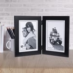 Malden Çift Dikey 5x7 Resim Çerçevesi - Geniş Gerçek Ahşap Kalıp, Gerçek Cam - Siyah - Seçenekler: 2x3 Double Split, 2-5x7, 3.5x5, 4x5, 4x6...