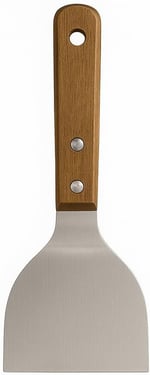 MallArt® Ahşap Saplı Paslanmaz Çelik Spatula – 24cm Eğilimli Çok Amaçlı Mutfak Spatulası | Izgara, Burger, Sebze, Temizlik için Profesyonel Metal Spatula