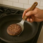 MallArt® Ahşap Saplı Paslanmaz Çelik Spatula – 24cm Eğilimli Çok Amaçlı Mutfak Spatulası | Izgara, Burger, Sebze, Temizlik için Profesyonel Metal Spatula