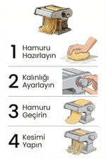 Manuel Makarna Makinesi - Erişte ve Hamur Açma Makinesi - Çift Kesici Başlıklı - 9 Kademe Ayarlı
