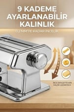 Manuel Makarna Makinesi - Erişte ve Hamur Açma Makinesi - Çift Kesici Başlıklı - 9 Kademe Ayarlı