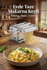 Manuel Makarna Makinesi - Erişte ve Hamur Açma Makinesi - Çift Kesici Başlıklı - 9 Kademe Ayarlı