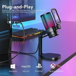 MAONO PC için USB Mikrofon, Sessiz Düğmeli RGB Oyun Mikrofonu, Gürültü Önleyici Kondenser Mikrofon, Akış, Podcast, Kayıt, Sohbet için Kazanç Topuzlu PS5/PS4/Mac, DGM20 ile Uyumlu