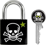 Master Lock 3430EURDSKULL Anahtar Asma Kilit, Kafatası Motifli, 5,3 x 3 x 1,5 cm, Siyah, Beyaz ve Yeşil