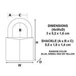 Master Lock Anahtarlı Asma Kilit Masif Alüminyum Vinil Kaplamalı, Mavi, Sarı, Kırmızı, 5,2 cm x 3 cm x 1,6 cm
