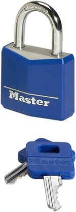 Master Lock Anahtarlı Asma Kilit Masif Alüminyum Vinil Kaplamalı, Mavi, Sarı, Kırmızı, 5,2 cm x 3 cm x 1,6 cm