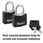 Master Lock Kapalı Alüminyum Asma Kilitler, Anahtarlı Küçük Kilitler, Anahtarlı Alike Asma Kilitler, 2'li Paket, Siyah