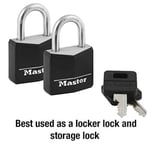 Master Lock Kapalı Alüminyum Asma Kilitler, Anahtarlı Küçük Kilitler, Anahtarlı Alike Asma Kilitler, 2'li Paket, Siyah