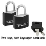 Master Lock Kapalı Alüminyum Asma Kilitler, Anahtarlı Küçük Kilitler, Anahtarlı Alike Asma Kilitler, 2'li Paket, Siyah
