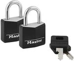 Master Lock Kapalı Alüminyum Asma Kilitler, Anahtarlı Küçük Kilitler, Anahtarlı Alike Asma Kilitler, 2'li Paket, Siyah