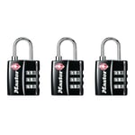 Master Lock Siyah TSA Onaylı Geniş Kilit Gövdeli ve İnce, Dayanıklı Çelik Kelepçe, Sırt Çantaları için Fermuar Kilidi, Bagaj, 3 pk, 4680BLKEC3