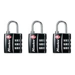 Master Lock Siyah TSA Onaylı Geniş Kilit Gövdeli ve İnce, Dayanıklı Çelik Kelepçe, Sırt Çantaları için Fermuar Kilidi, Bagaj, 3 pk, 4680BLKEC3
