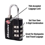 Master Lock Siyah TSA Onaylı Geniş Kilit Gövdeli ve İnce, Dayanıklı Çelik Kelepçe, Sırt Çantaları için Fermuar Kilidi, Bagaj, 3 pk, 4680BLKEC3