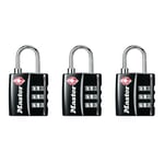 Master Lock Siyah TSA Onaylı Geniş Kilit Gövdeli ve İnce, Dayanıklı Çelik Kelepçe, Sırt Çantaları için Fermuar Kilidi, Bagaj, 3 pk, 4680BLKEC3