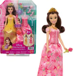 Mattel Disney Prensesi oyuncakları, 2 farklı görünüme sahip Belle bebek, 9 aksesuar, takılıp çıkarılabilen 2 büstiyer ve 2 etek, filmden ilham alan 2'si 1 arada hikayeler, JFJ82