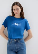 Mavi Kedi Logo Baskılı Mavi Tişört Regular Fit/Normal Kesim 1611478-32213