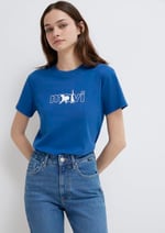 Mavi Kedi Logo Baskılı Mavi Tişört Regular Fit/Normal Kesim 1611478-32213