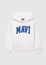 Mavi Logo Baskılı Beyaz Kapüşonlu Sweatshirt 6610110-70057