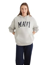 Mavi Logo Baskılı Kapüşonlu Gri Sweatshirt 1600361-34322