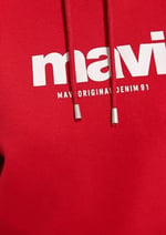 Mavi Logo Baskılı Kapüşonlu Kırmızı Sweatshirt 168334-35476