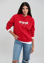 Mavi Logo Baskılı Kapüşonlu Kırmızı Sweatshirt 168334-35476