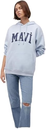 Mavi Logo Baskılı Kapüşonlu Mavi Sweatshirt 1600361-70717