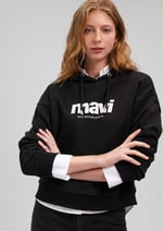 Mavi Logo Baskılı Kapüşonlu Siyah Sweatshirt 168334-900