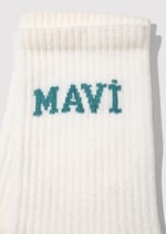 Mavi Logo Detaylı Beyaz Soket Çorap 1912726-21649