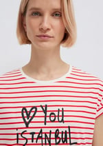 Mavi Love You Baskılı Çizgili Istanbul Tişört Kış Beyazı M