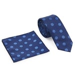 Mavi Puantiyeli Mendilli Slim Kravat- SKY-2