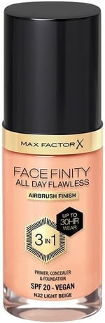 Max Factor Facefinity All Day Flawless 3 In 1 Foundation, Shade 32 Light Beige
