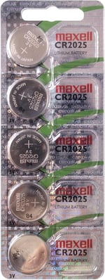 Maxell CR2025 piller, 5 adet, Lityum, 3 V, 170 mAh, gri