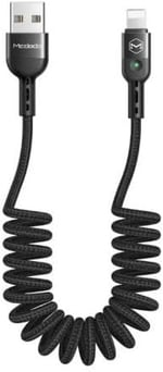 mcdodo Lightning Spiral Ledli Örgü Kablo 1.8M 2A Siyah